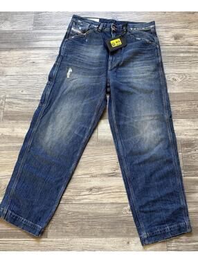 DIESEL D-FRANKY Regular Fit CARROT Men Cropped JEANS Dark Faded Ripped 32x30 NWT